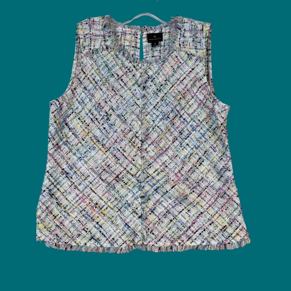 Worthington Womens‎ Multi Color Pastel Tweed Sleeveless Fringe Shell Top Size 6